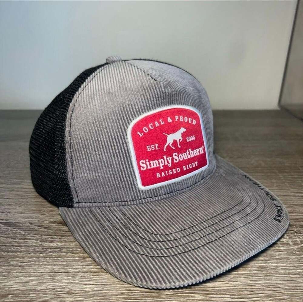 Simply Southern Trucker Hat One Size Gray Corduroy Mesh Snapback